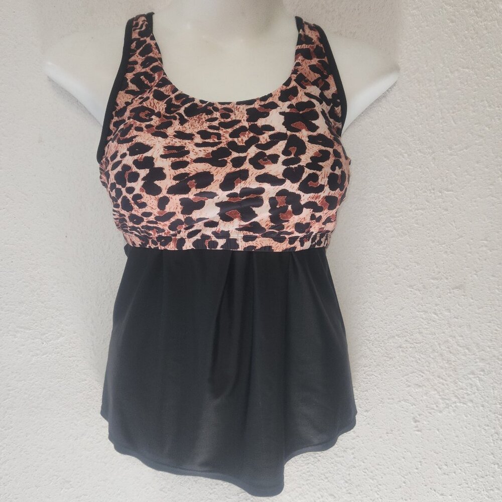 SHEIN Tankini with long front, animal print and black  in size 4XL